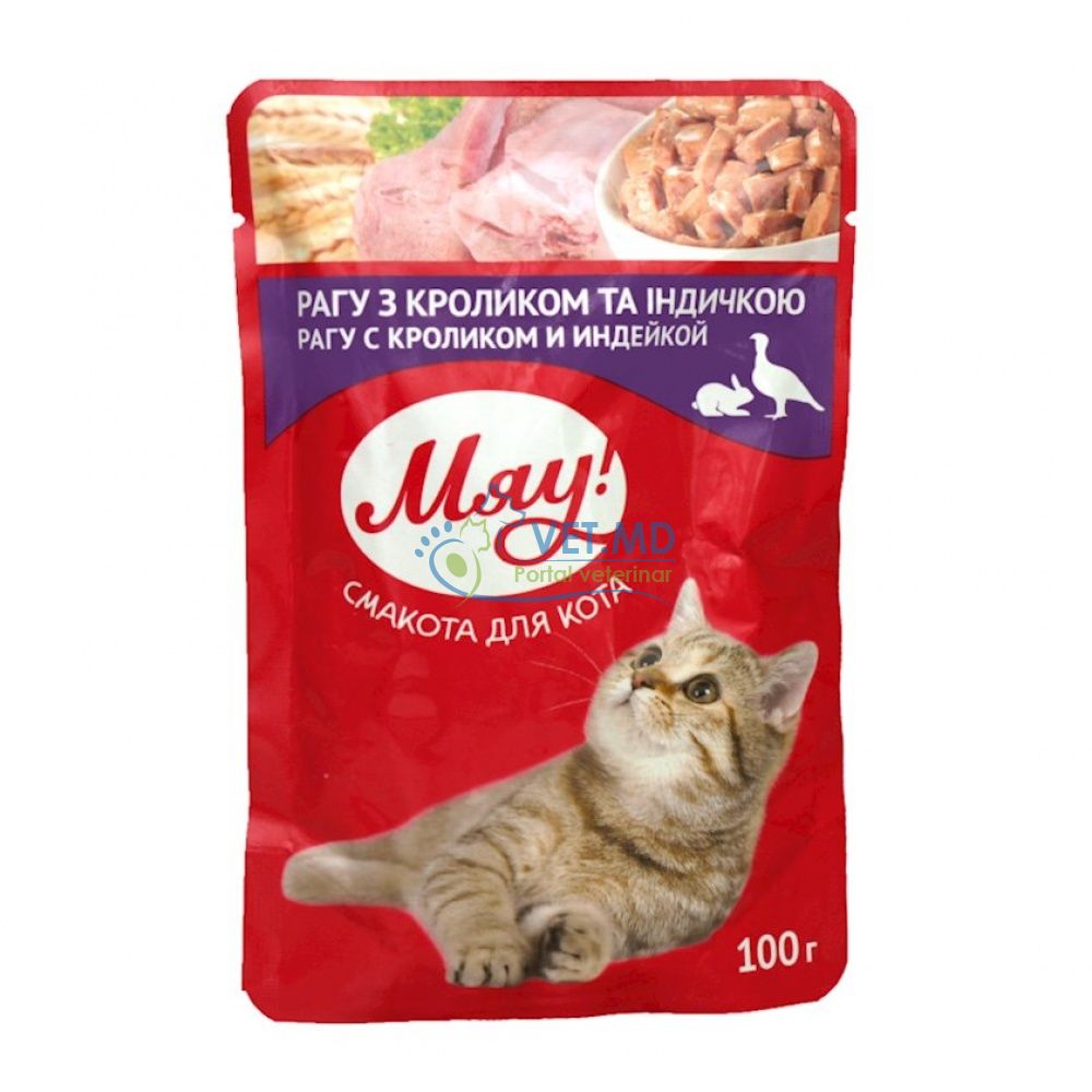 Влажный корм для кошек Мяу! Рагу с кроликом и индейкой,100 г